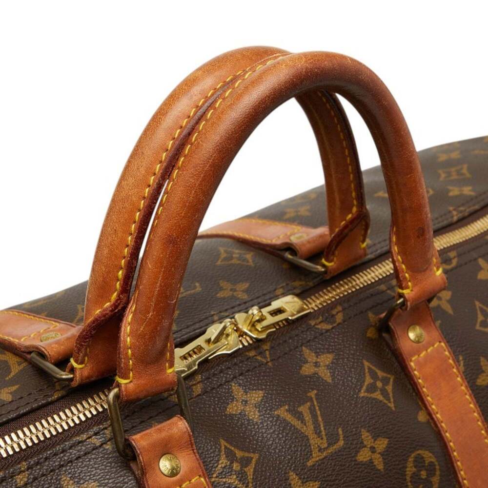 LOUIS VUITTON Authentic Brown Monogram Leather Keepall 55 Boston Bag - Picture 9 of 12
